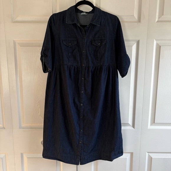 Motherhood Maternity Dresses & Skirts - Motherhood Maternity Denim Button Down Dress Dark Blue Pregnancy Fit&Flare‎ L